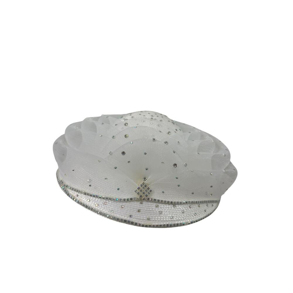 Vintage 1980s Ann MArie Wide Brimmed White Derby Church Formal HAt - Picture 6 of 8